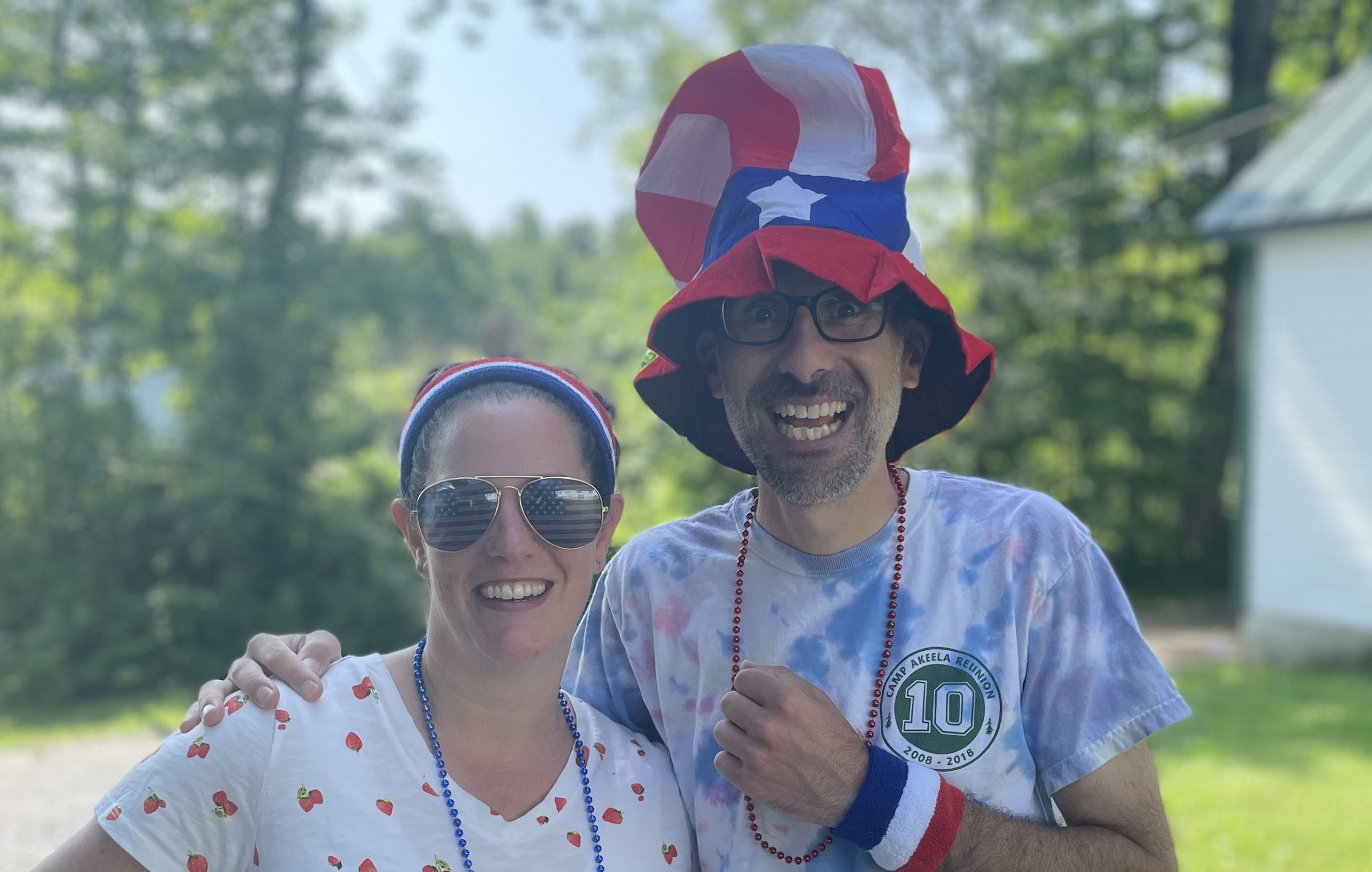 Photo of Debbie and Eric Sasson in 4th of July costumes at Camp Akeela, in 2024